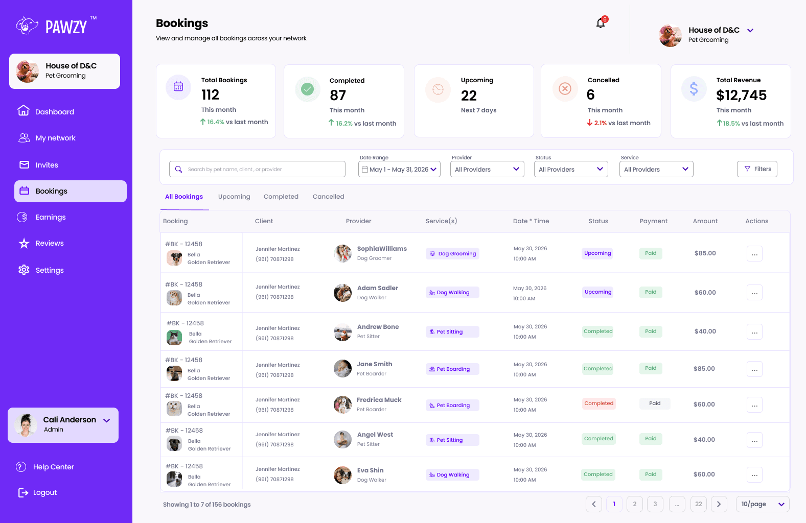 Pawzy marketplace dashboard
