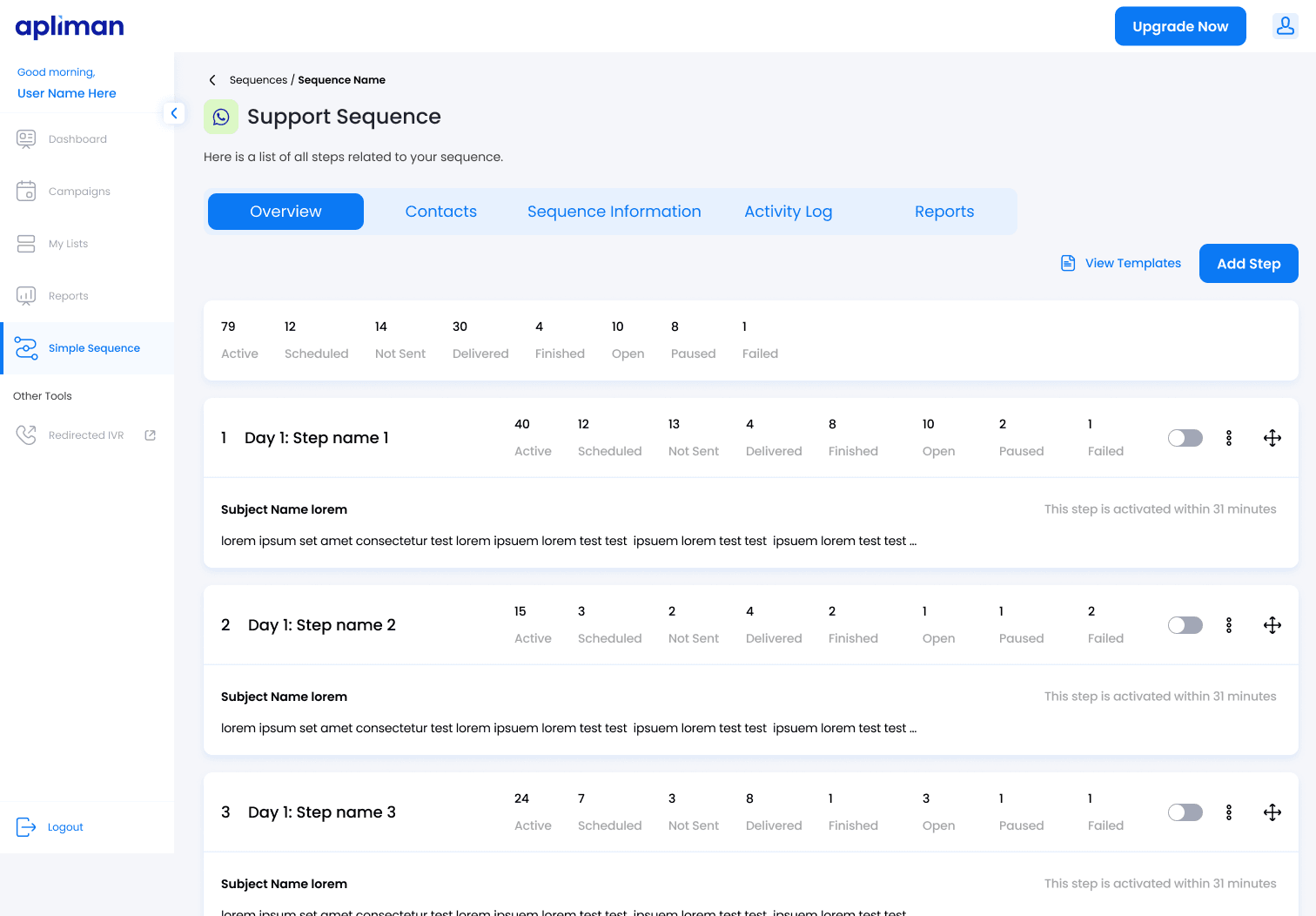 Simple Sequence product interface